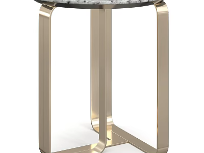 Modern Accent Side Table With Round Marble Top And Gold Metal Frame 3d model