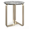 Modern Accent Side Table With Round Marble Top And Gold Metal Frame