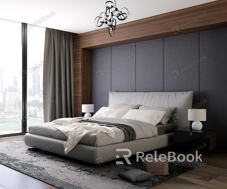 Modern Background Double Bed Simple Leather Bed model