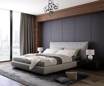 Modern Background Double Bed Simple Leather Bed 3d model