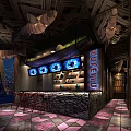 Traditional Restaurant Interior With Woven Ceiling Round Pendant Light Stone Walls And Colorful Chairs