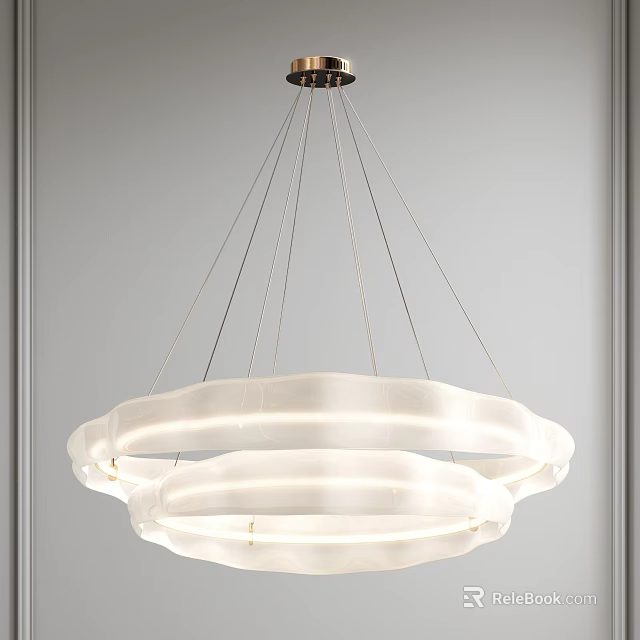 Modern Circular Chandelier with White Frosted Shades and Soft Illumination Design 3d model 