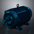 Dark Blue Industrial Electric Motor With Cooling Fins Sturdy Base And Hanging Ring