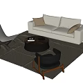 Beige Sofa and Coffee Table Set with Armchairs Rug Side Table and Table Lamp 3d model