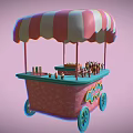 Colorful Ice Cream Cart Featuring Stripe Awning Pink Body Blue Wheels And Assorted Treats