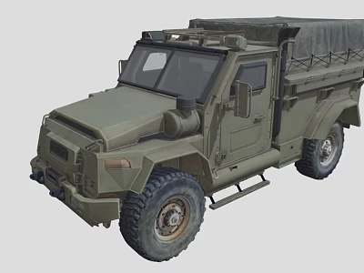 Military Style Green Cargo Truck With Canvas Covered Bed And Rugged Tires 3d model