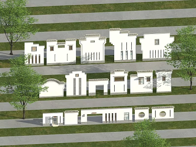 Modern Scenic Wall Design With Geometric White Structures And Green Landscape 3d model