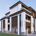 Elegant Detached Villa Exterior With White Brown Facade And Classic Architectural Design