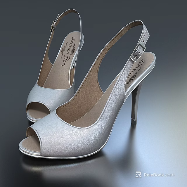 Women's Silver Peep Toe High Heel Shoes With Stiletto Heel And Ankle Strap 3d model 