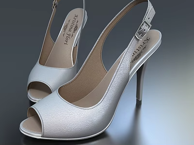 Women's Silver Peep Toe High Heel Shoes With Stiletto Heel And Ankle Strap 3d model