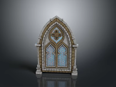 Gothic Stained Glass Window Design With Decorative Arch And Intricate Patterns 3d model