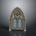 Gothic Stained Glass Window Design With Decorative Arch And Intricate Patterns