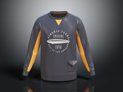 Gray Sweater With Yellow Sleeves And Chest Aviation Text Graphics 3d model