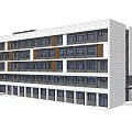 Multi Story Modern Building Exterior With White Facade And Regular Window Design 3d model