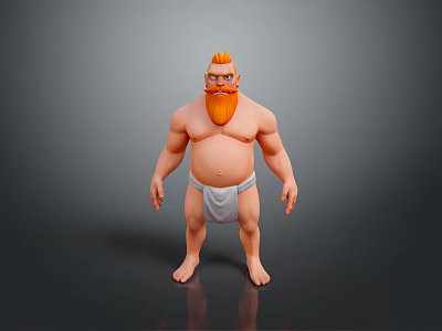 Muscular Man With Orange Hair Beard And Glasses Standing In White Underwear On Gray Background 3d model