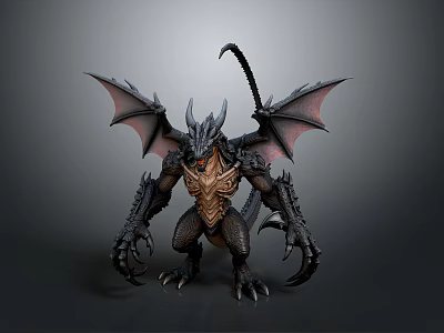 Dark Red Dragon With Muscular Body Large Wings Sharp Claws And Long Tail 3d model