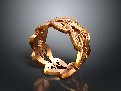 Ornate Gold Fashion Ring With Intricate Filigree And Hollow Design Details 3d model