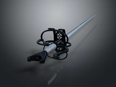 Decorative Sword With Circular Guard Intricate Hilt And Shiny Metallic Blade Design 3d model