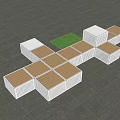 Modular Outdoor Structure With White Cubes Wooden Panels And Green Grass Area