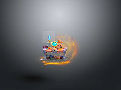 Vibrant Mechanical Device Featuring Blue Orange Elements And Flaming Aura Effect 3d model