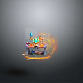 Vibrant Mechanical Device Featuring Blue Orange Elements And Flaming Aura Effect 3d model