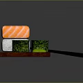 Fresh Assorted Sushi Platter With Salmon Maki And Wasabi On Wooden Plate