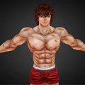Muscular Male Character With Red Shorts And Outstretched Arms Showing Chest Marks And Defined Abs
