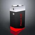 9V Power Cell Battery with Black Red White Design Plus Sign on Dark Background