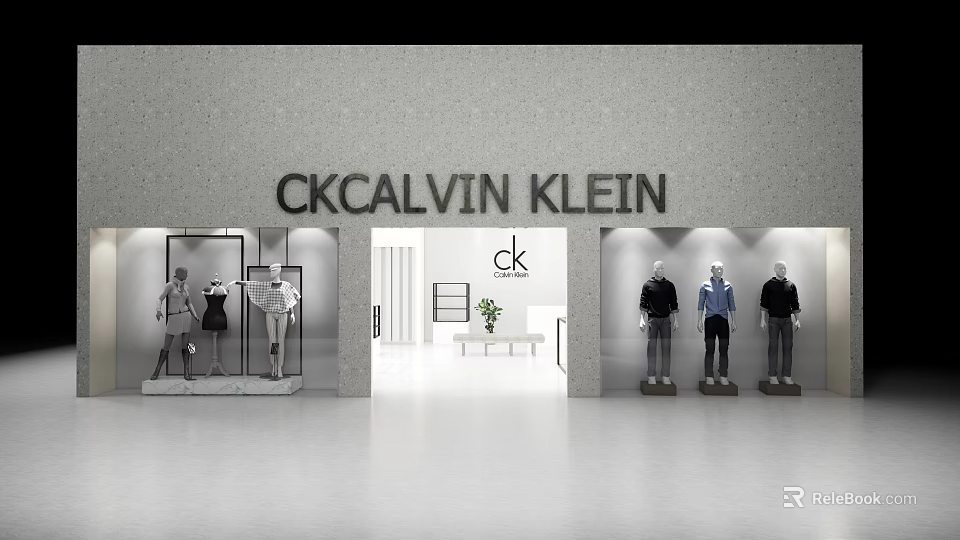 CK Calvin Klein Clothing Store With Modern Storefront Display Windows And Mannequins 3d model 