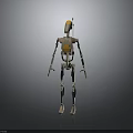3D Model Of Robot Character As Mechanical Creature With Metallic Structure And Orange Accents