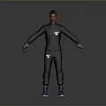 Stylish Black Tracksuit With White Logo Purple Gloves And Sneakers