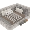 Cozy Sectional Sofa With Decorative Pillows Soft Throw Blanket And Neutral Color Options