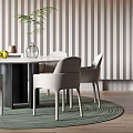 Modern Restaurant Interior With Round Dining Table Green Plant Yellow Fruits And Striped Wall