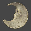 Moon Shaped Stone Sculpture with Carved Face and Textured Surface Design 3d model