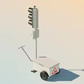 Portable Traffic Light System With Mobile Trailer Base and Warning Sign on Clear Sky Background