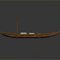 Small Traditional Wooden Boat Carrying Three White Covered Packages On Smooth Gray Surface