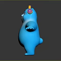 3D Rendered Blue Cartoon Bear Wearing Colorful Headphones With Arms Outstretched On Dark Background
