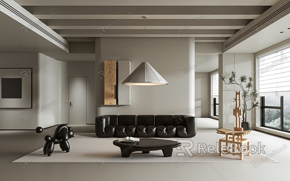 Minimalist Living Room Large Flat black and white style model