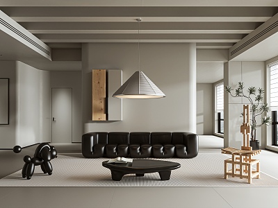 Minimalist Living Room Large Flat black and white style model