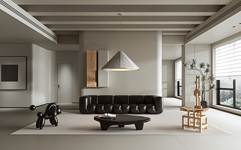 Minimalist Living Room Large Flat black and white style 3d model