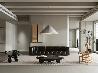 Minimalist Living Room Large Flat black and white style 3d model