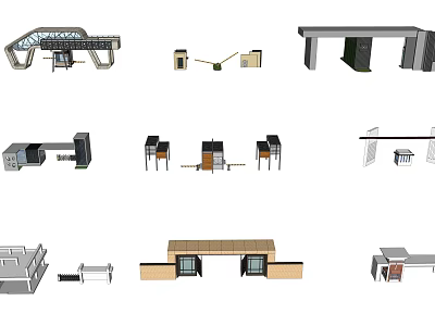 Modern Entrance Gate Design with Canopy Columns Glass Elements and Lighting 3d model