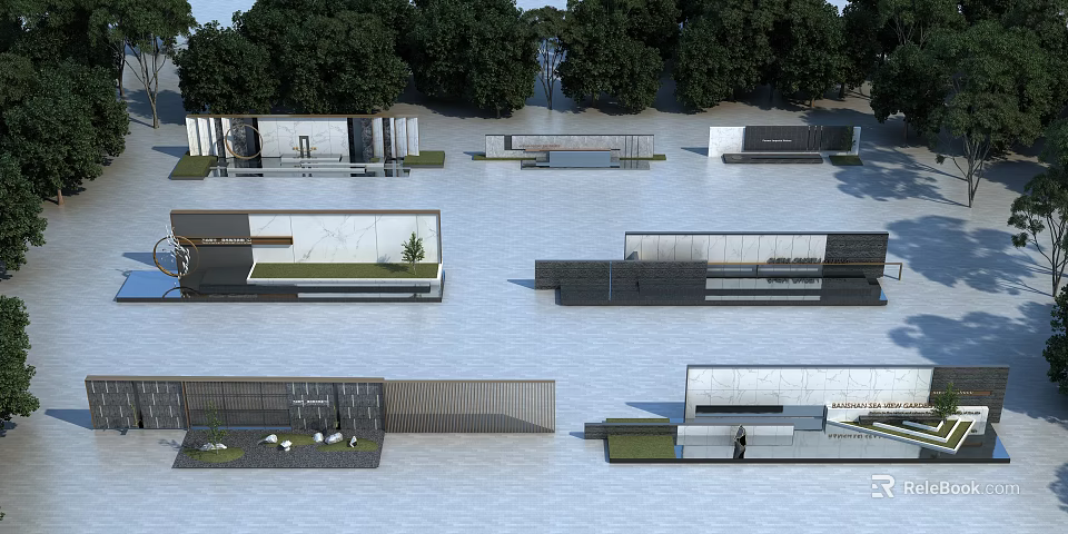 Modern Landscape Wall Designs With Stone Metal Panels Greenery And Water Features 3d model 
