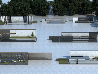 Modern Landscape Wall Designs With Stone Metal Panels Greenery And Water Features 3d model