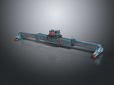 Industrial Mechanical Device With Long Metal Frame And Red Components On Track Base 3d model
