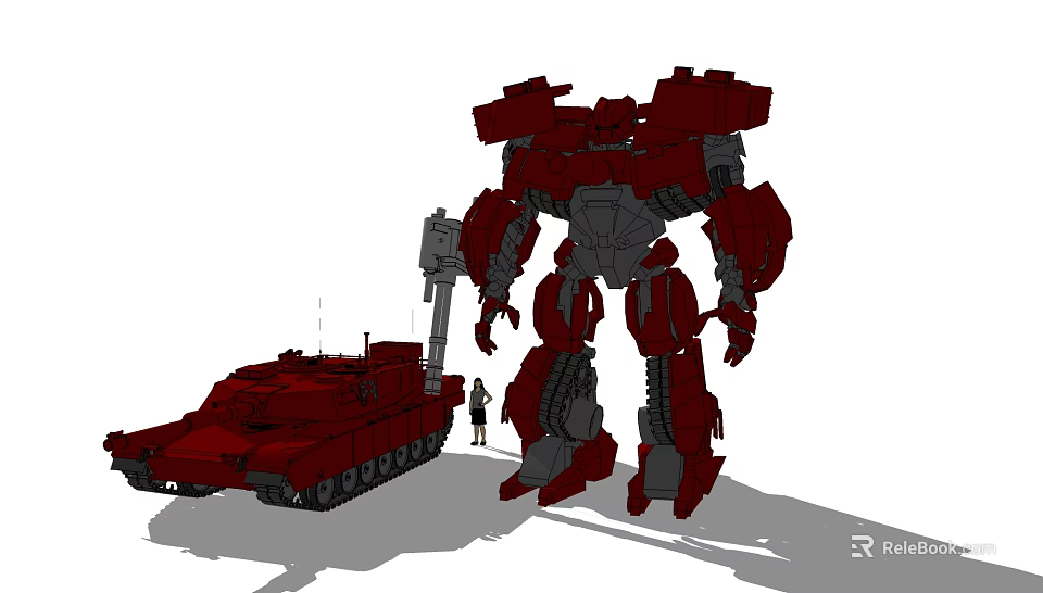 Red Electric Toy Robot and Tank with Small Figure for Kids Playtime Fun 3d model 