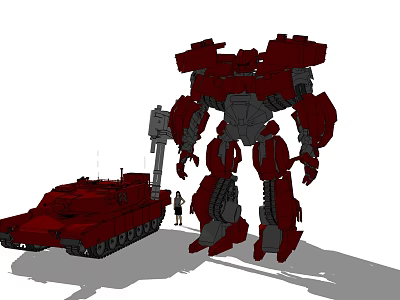 Red Electric Toy Robot and Tank with Small Figure for Kids Playtime Fun 3d model