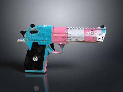 Colorful Decorative Gun With Blue Pink And Black White Checkered Design 3d model