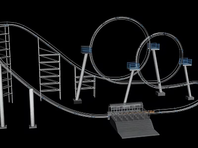 Thrilling Amusement Park Roller Coaster With Steel Track Loop Structures Support Frames And Platform 3d model