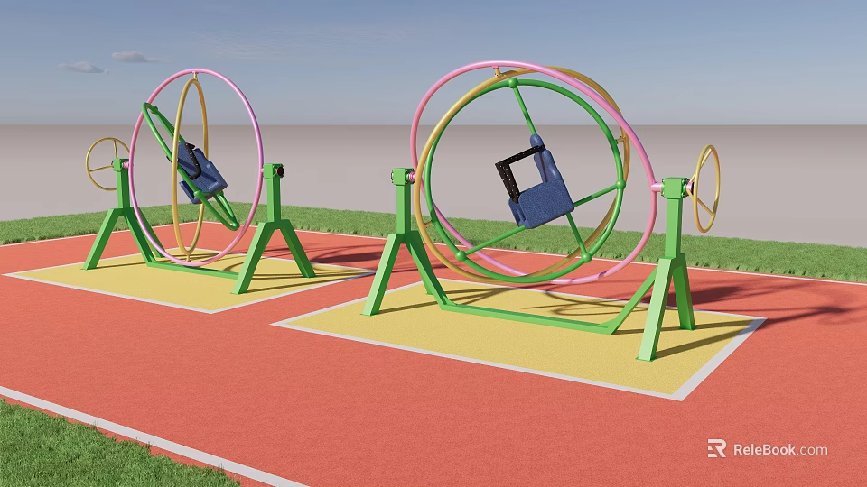 Outdoor Playground Equipment With Colorful Circular Rings And Green Frames 3d model 